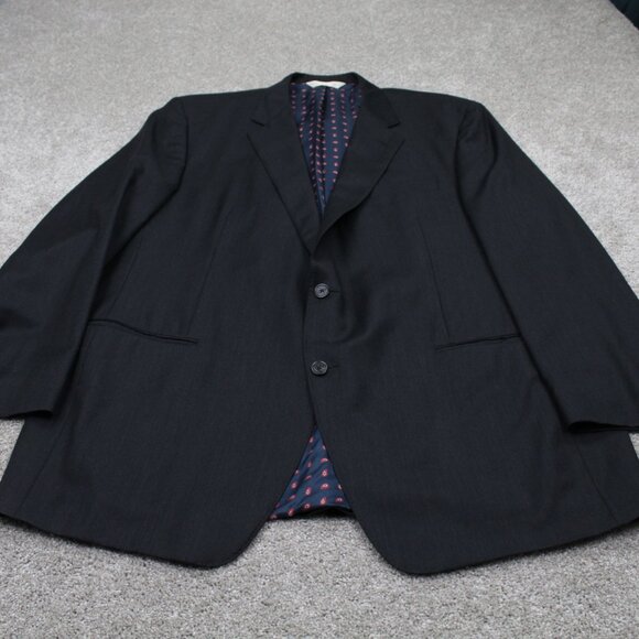 Samuelsohn Blazer Mens 44L Black Wool 2 Button Single Vent Sports Jacket Coat - Picture 2 of 13